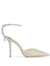 Jimmy Choo Platinum Glitter Saeda 100 Pumps In White