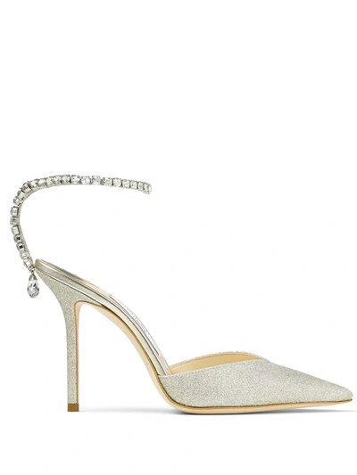 Jimmy Choo Saeda 100mm Pumps In Platinum Crystal