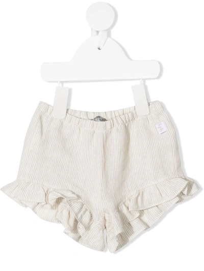 Il Gufo Babies' Newborn Beige Striped Pure Linen Shorts With Ruffles In Neutrals