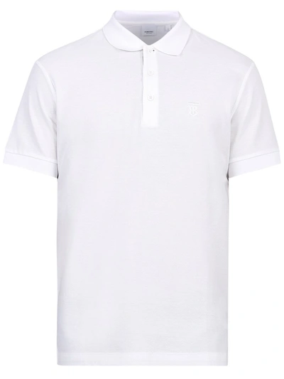 Burberry White Short-sleeves Polo With Embroidered Logo In Cotton Man