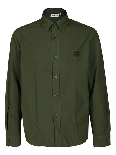 Kenzo Tiger Crest Buttoned Shirt In Green