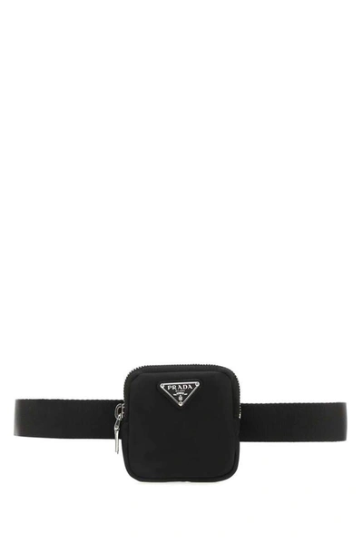 Prada Pouch-detail Canvas Belt In Nero