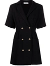 Sandro Alize Double-breasted Tweed Button Shirtdress In Black
