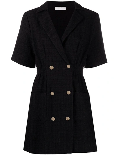 Sandro Alize Double-breasted Tweed Button Shirtdress In Black