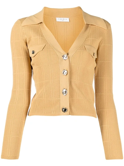 Sandro Womens Camel Suzie Ribbed Knit Cardigan 12