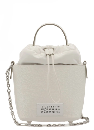 Maison Margiela Logo Patched Chain Bucket Bag In White