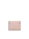 VALENTINO GARAVANI ROCKSTUD GRAINY LEATHER WALLET IN PINK