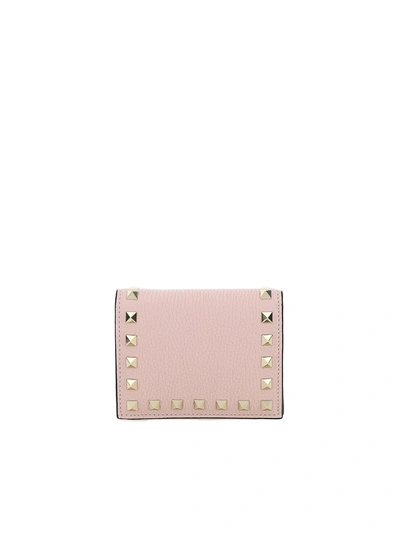 Valentino Garavani Rockstud Grainy Leather Wallet In Pink