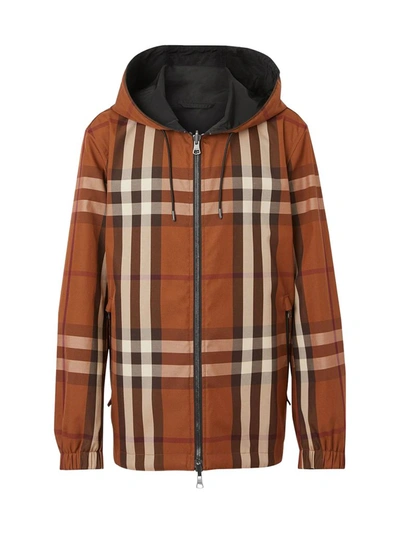 Burberry Reversible Hooded Check Shell Jacket In Brown