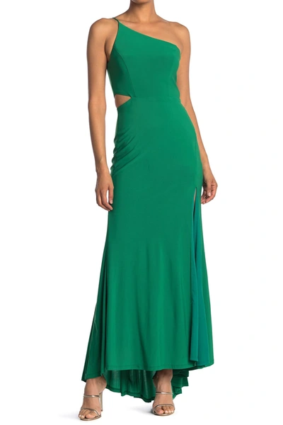 Jump One-shoulder Side Cutout Gown In Emrld