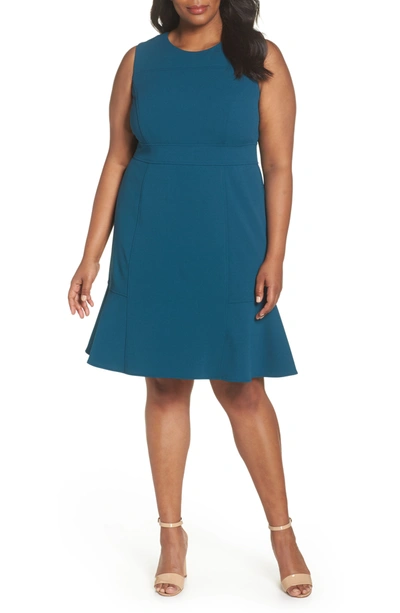 Eliza J Waist Inset Flare Hem Scuba Sheath Dress In Teal