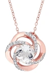 Delmar 18k Rose Gold Vermeil White Topaz Interlaced Floral Swirl Pendant Necklace In Rose