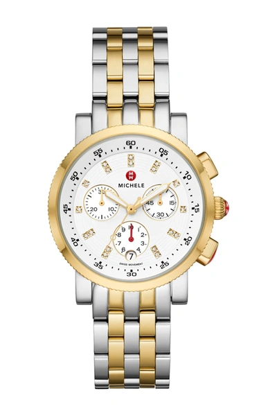 Michele Women's Sport Sail 38mm Two-tone Stainless Steel & 0.06 Tcw Diamond Chronograph Bracelet Watch In Silver