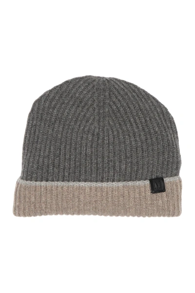 Bruno Magli Cashmere Colorblock Ribbed Knit Beanie In 026grycm