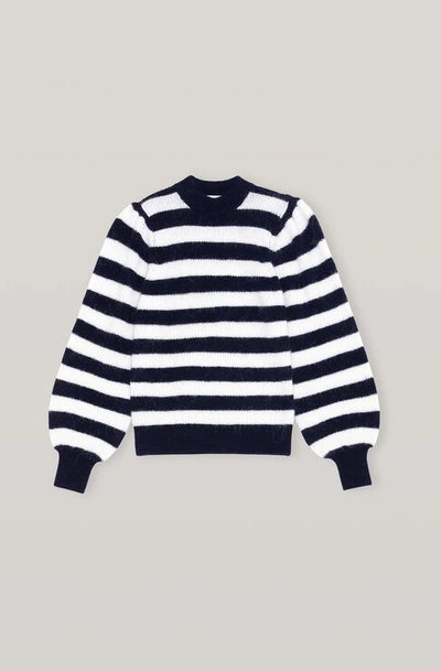 Ganni Soft Wool Knit Pullover - Striped In White