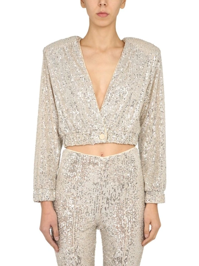 Rotate Birger Christensen Rotate Judy Sequinned Cropped Jacket In Silber