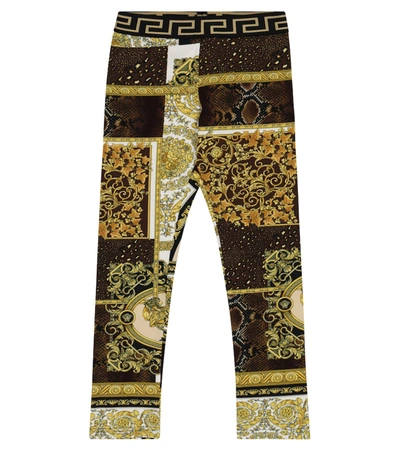Versace Kids' Barocco Mosaic Stretch-cotton Leggings In Gold
