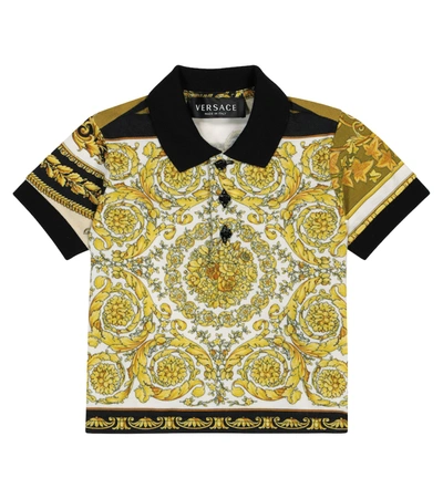Versace Baby Barocco Mosaic Cotton Polo Shirt In Gold