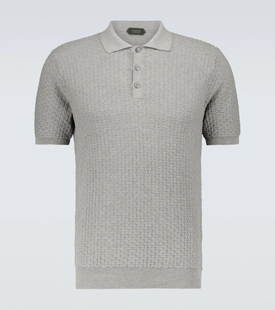 Zanone Fantasy-stitch Knitted Polo Sweater In Grey