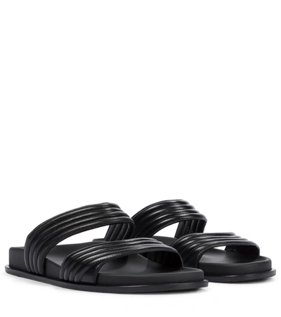 Alaïa Wavy Leather Two Band Slide Sandals In Black