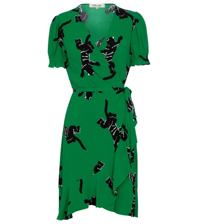 Diane Von Furstenberg Emilia Ruffled Crepe Mini Wrap Dress In Climbing  Panther Medium Green | ModeSens