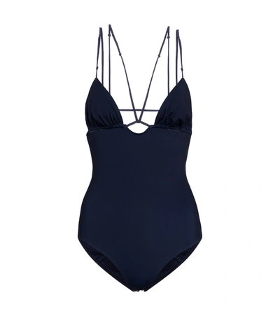 Jacquemus Deep V Neckline One Piece Swimsuit In Navy