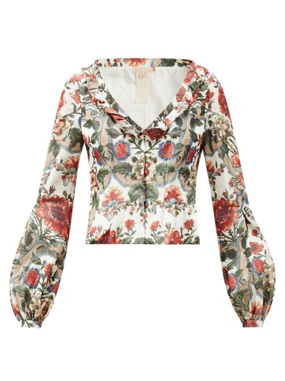 Brock Collection Sabrina Ruffled Floral-print Taffeta Jacket In Ivory,red