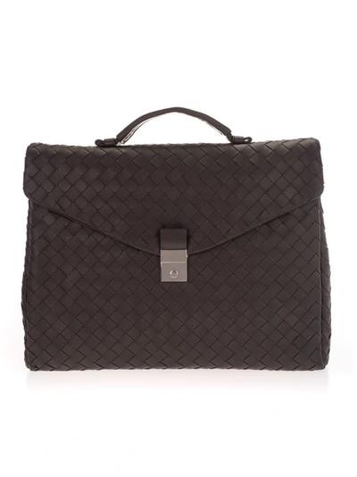 Bottega Veneta Intrecciato Leather Portfolio Briefcase In Black