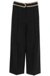 Moschino Cropped Chain-trimmed Stretch-crepe Wide-leg Pants In Nero