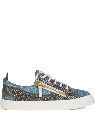 Giuseppe Zanotti Frankie Snake-effect Sneakers In Blue