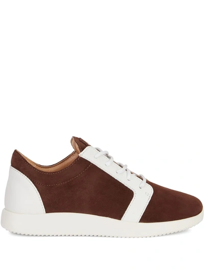Giuseppe Zanotti Two-tone Leather And Suede Trainers In Brown
