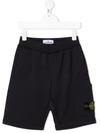 Stone Island Teen Logo-patch Cargo Shorts In Blue