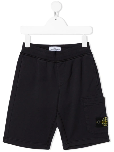 Stone Island Teen Logo-patch Cargo Shorts In Blue