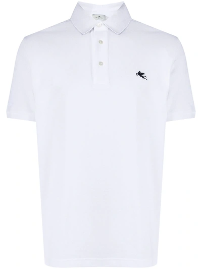 Etro Embroidered-logo Cotton Polo Shirt In White,black