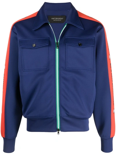 Viktor & Rolf Slogan-print Zip-up Jacket In Blue