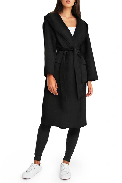 Belle & Bloom Runaway Wool Blend Robe Coat In Black