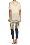 Forgotten Grace Mixed Media Fringe Trim Kimono In Ivory