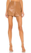 Alice And Olivia Donald Vegan Leather High-waist Shorts In Camel