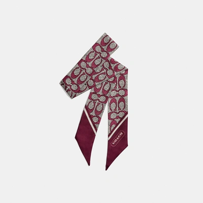 Coach Vintage Signature Print Silk Skinny Scarf In Wine
