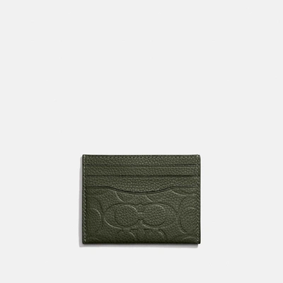 Coach Card Case In Signature Leather In Dark Shamrock