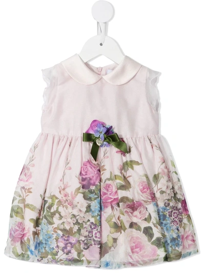 Lesy Babies' Floral-print Collared Dress In Pink