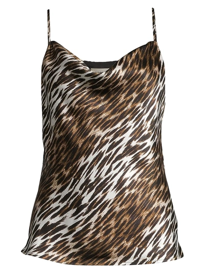 L Agence Kay Animal Print Cowl Neck Silk Camisole In Black Mul