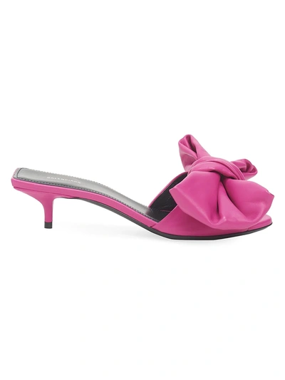 Balenciaga Women's Square Knife Bow Leather Mules In Magenta Pink
