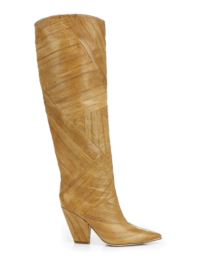 Tory Burch Women's Lila Patchwork Eel Leather Knee-high Boots In Tan