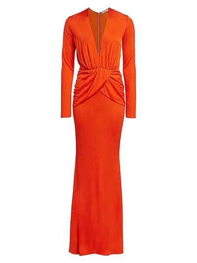 Amen Women's Draped Long-sleeve Jersey Gown In Orange
