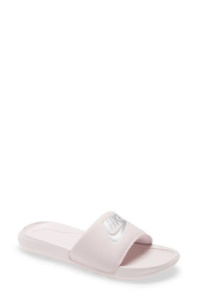Nike Victori One Sliders In Barely Rose/metallic Silver In Pink