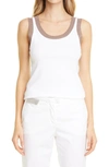 Fabiana Filippi White Top Featuring Bronze Lame Edges In White/ Taupe
