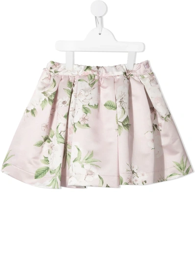Piccola Ludo Kids' Floral-print Pleated Skirt In Pink