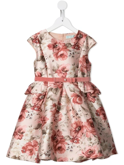 Abel & Lula Kids' Floral Print Belted Dress In Pink