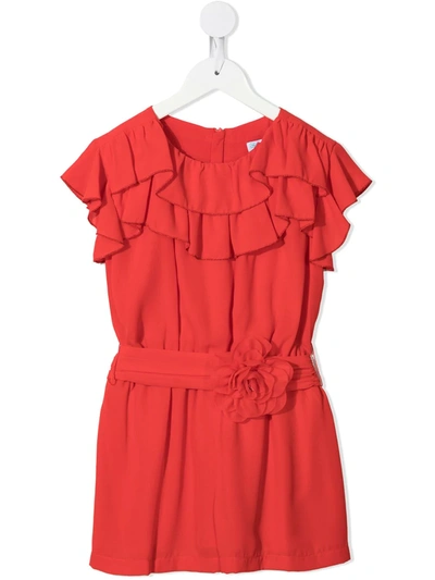 Abel & Lula Kids' Ruffle Crepe Playsuit In Red